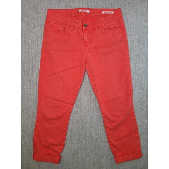 Guess Denim - Guess Brittney Cropped Pants Women 29 Orange Denim Mid Rise Stretch Skinny Capri